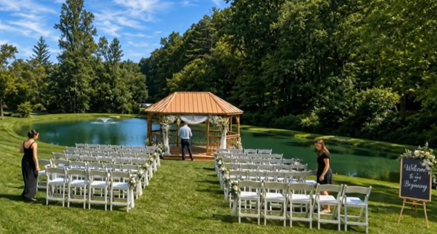 Chairs set up in front of the gazebo at Cloud 9 Farm
