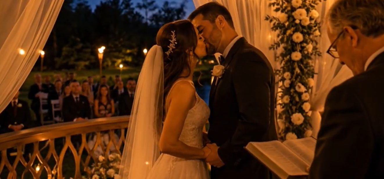 Wedding ceremony at night at Cloud 9 Farm